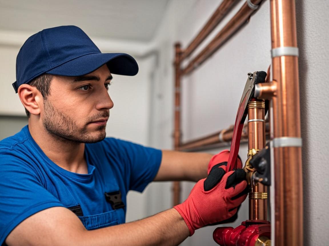 TrueFlow plumber tightening a valve on copper pipes